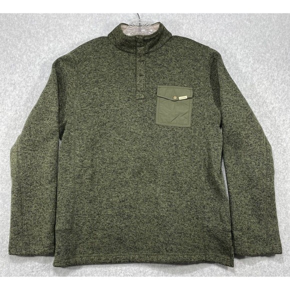 Woolrich Sweater Men Medium Green Drifter Knit Sweater 1/4 Snap Mock Neck Pocket - Picture 1 of 11